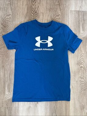 Under Armour Blue Tee with White Logo Boys Medium